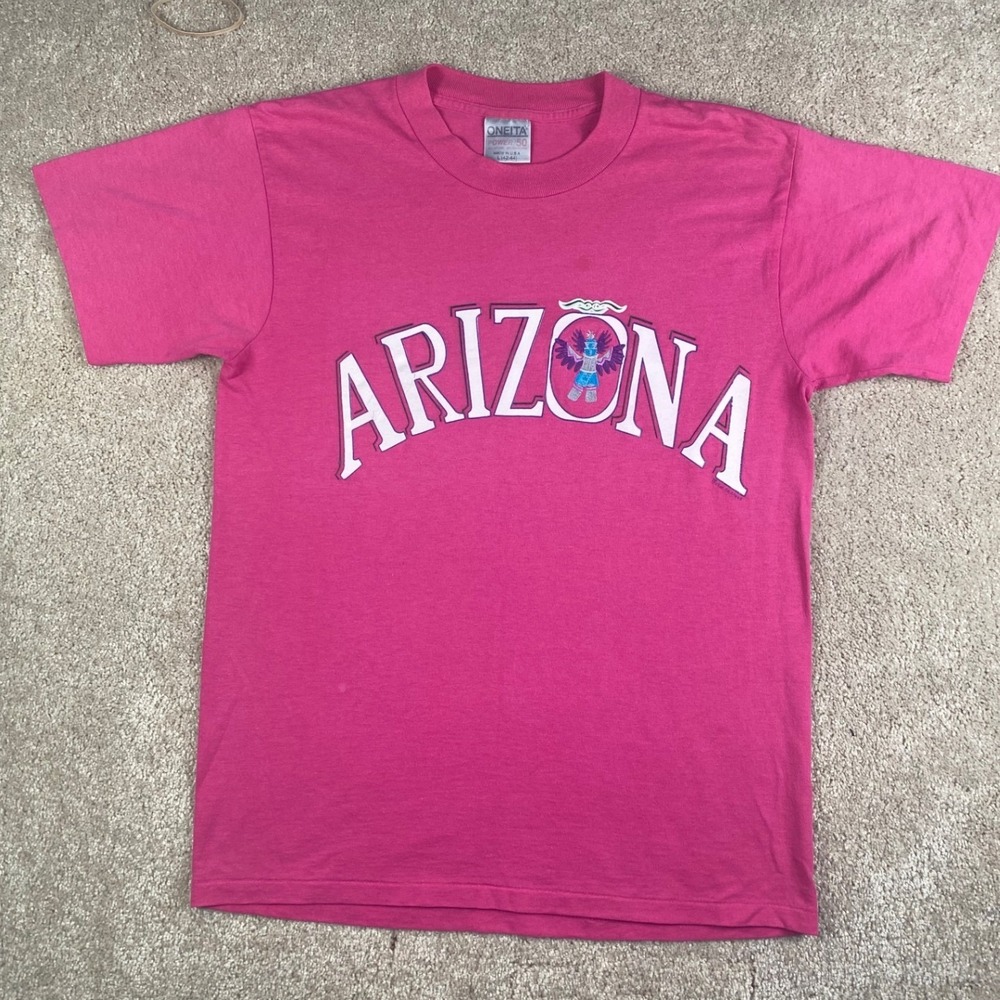 Vintage 90s Oneita Arizona T Shirt Pink Single Stitch Kachina Embroidered L USA